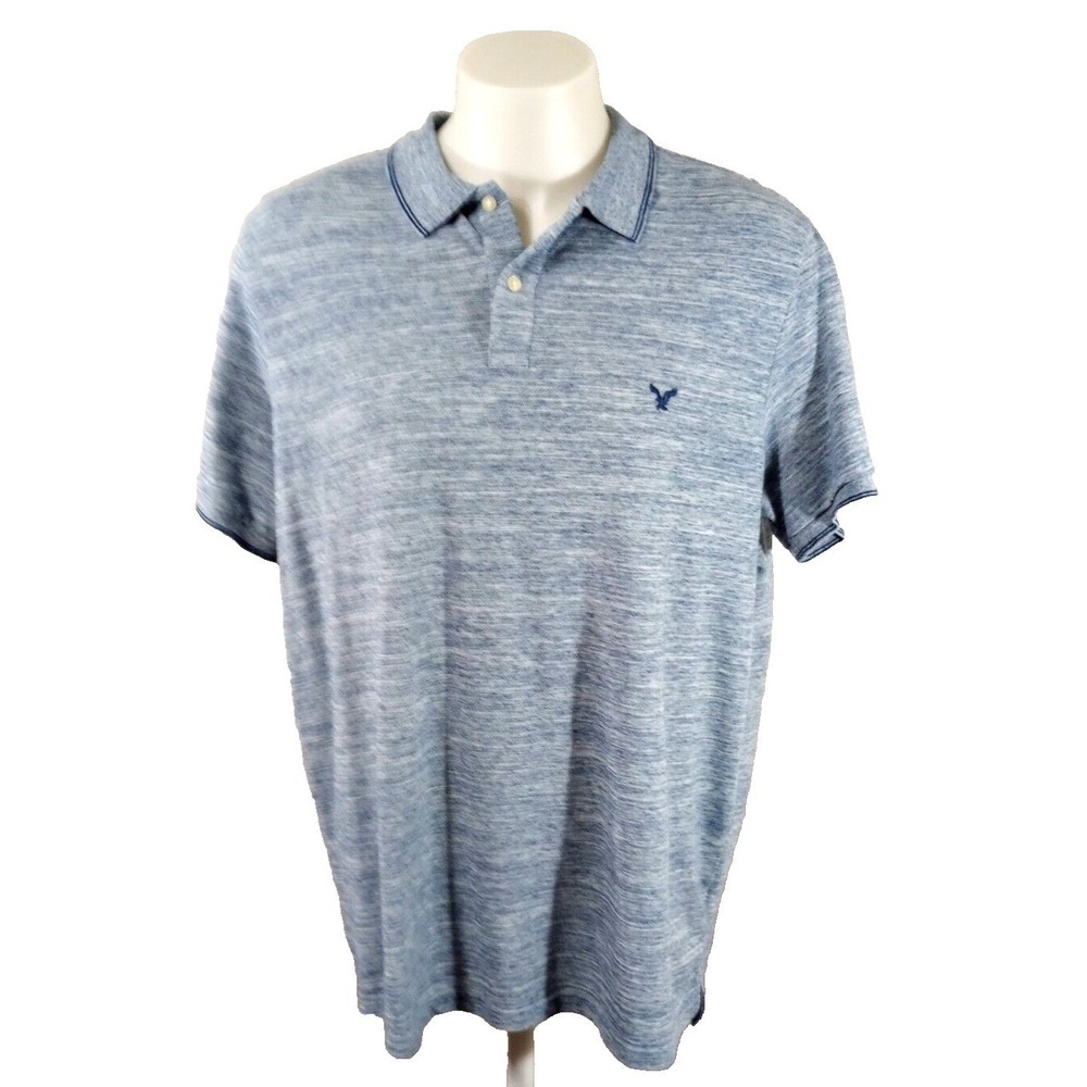 American Eagle Polo Shirt Men's 3XL Flex with Logo  2 Button Short Sleeve Blue